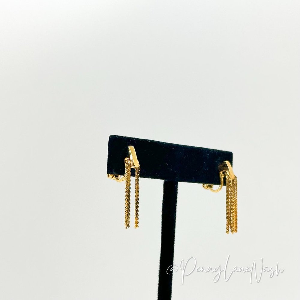 Vintage Mini Chains Dangle Clip On Earrings - Picture 2 of 6